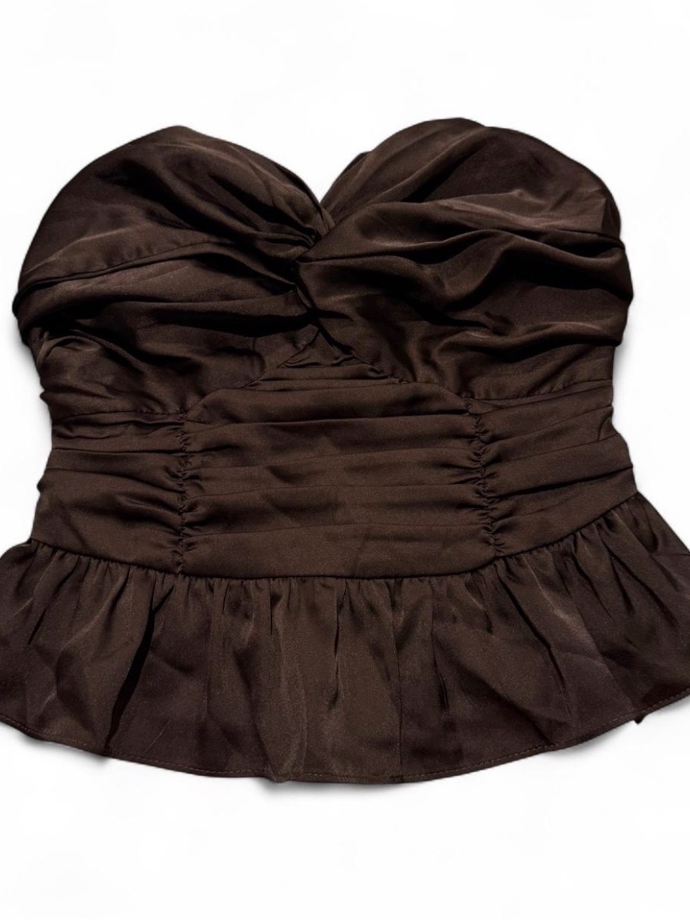 Express Strapless Brown Ruched Peplum Bodysuit
